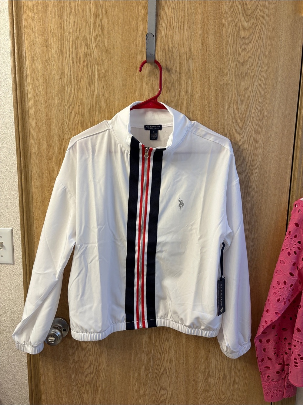 U.S. Polo Assn. White Jacket with Red & Navy Zip Trim